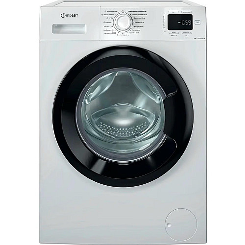 Стиральная машина Indesit фронтальная, 8кг, 1200, A+++, 54.6см, дисплей, пара, инвертор, черный люк, белый