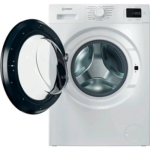 Пральна машина Indesit фронтальна, 7кг, 1200, A+++, 49.6см, дисплей, пара, інвертор, люк чорний, білий