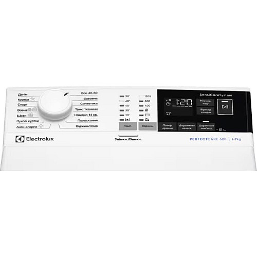 Стиральная машина Electrolux вертикальная, 7кг, 1200, A, 60см, дисплей, инвертор, белый