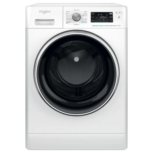 Пральна машина Whirlpool фронтальна, 11кг, 1400, A+++, 60см, дисплей, пара, інвертор, люк чорний, білий