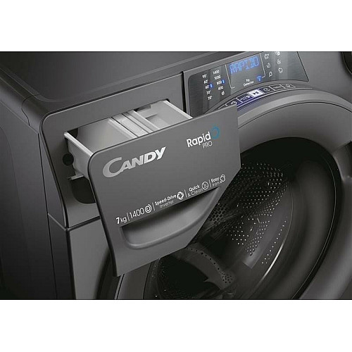 Пральна машина Candy фронтальна, 7кг, 1400, A+++, 45см, дисплей, пара, інвертор, cріблястий