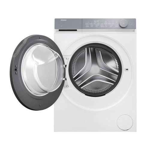 Пральна машина Haier фронтальна, 9кг, 1400, B, 45.2см, дисплей, пара, інвертор, люк сірий, прямий привід, білий