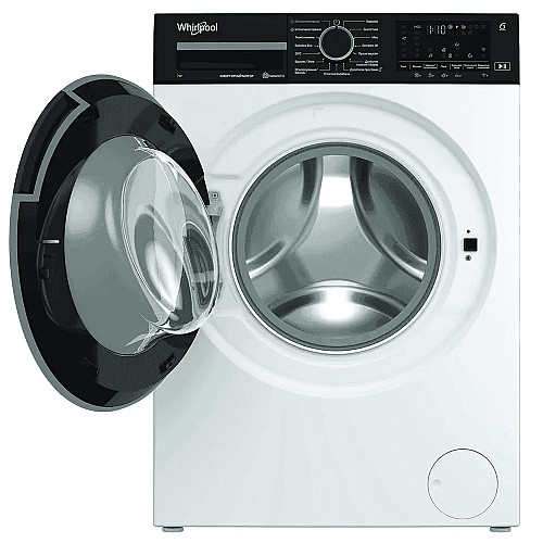 Стиральная машина Whirlpool фронтальная, 7кг, 1400, A, 49.6см, дисплей, пара, инвертор, черный люк, белый