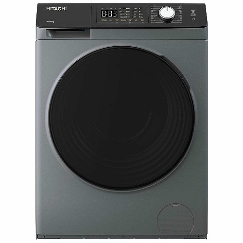 Стиральная машина Hitachi фронтальная, 8кг, 1400, A+++, 60см, дисплей, пара, инвертор, люк черный, серебристый