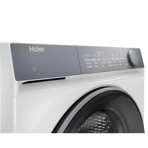 Пральна машина Haier фронтальна, 9кг, 1400, B, 45.2см, дисплей, пара, інвертор, люк сірий, прямий привід, білий
