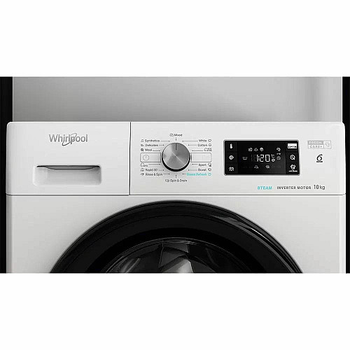 Стиральная машина Whirlpool фронтальная, 10кг, 1400, A+++, 60см, дисплей, пара, инвертор, черный люк, белый