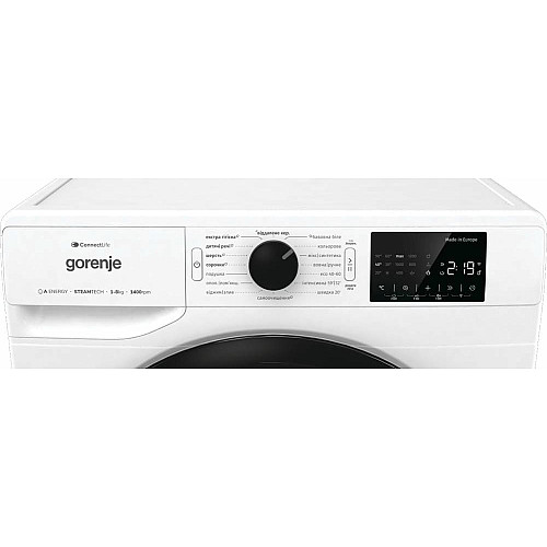 Стиральная машина Gorenje фронтальная, 8кг, 1400, A+++, 55см, дисплей, инвертор, пара, Wi-Fi, белый