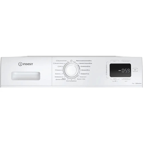 Пральна машина Indesit фронтальна, 7кг, 1200, A+++, 49.6см, дисплей, пара, інвертор, люк чорний, білий