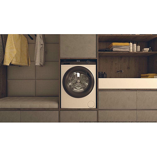 Стиральная машина Haier фронтальная, 7кг, 1200, A+++, 44см, дисплей, пара, инвертор, черный люк, прямой привод, белый