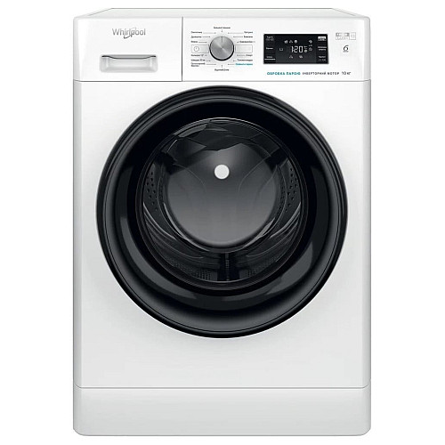 Стиральная машина Whirlpool фронтальная, 10кг, 1400, A+++, 60см, дисплей, пара, инвертор, черный люк, белый