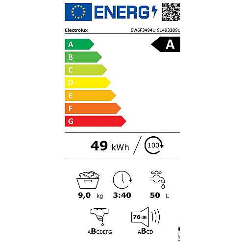 Пральна машина Electrolux фронтальна, 9кг, 1400, A, 66см, дисплей, інвертор, білий