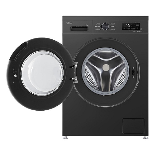 Пральна машина LG фронтальна, 9кг, 1400, A, 55см, дисплей, пара, інвертор, чорний