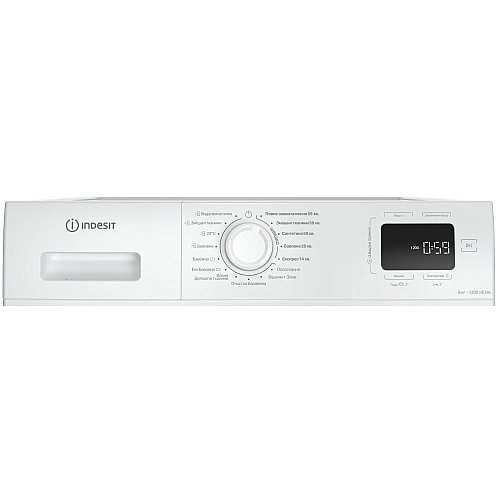 Стиральная машина Indesit фронтальная, 6кг, 1200, A+++, 44.6см, дисплей, пара, инвертор, черный люк, белый