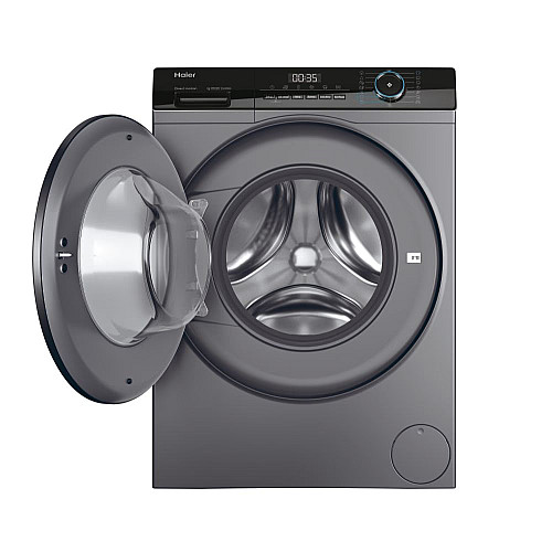 Пральна машина Haier фронтальна, 9кг, 1400, A+++, 60см, дисплей, пара, інвертор, люк чорний, прямий привід, cріблястий