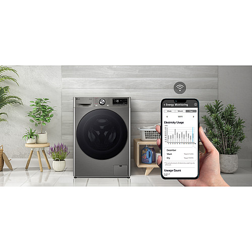 Пральна машина LG фронтальна, 11кг, 1400, A, 57см, дисплей, пара, інвертор, сріблястий