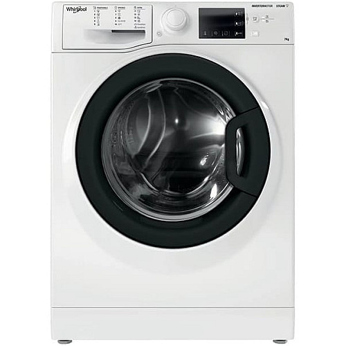 Стиральная машина Whirlpool фронтальная, 7кг, 1200, A+++, 43.5см, дисплей, пара, инвертор, черный люк, белый