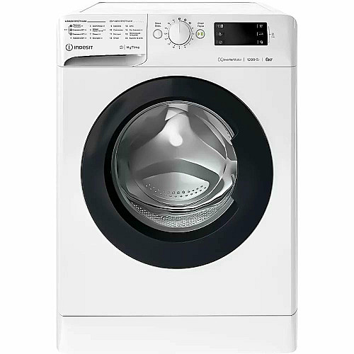 Стиральная машина Indesit фронтальная, 6кг, 1200, A+++, 43см, дисплей, инвертор, черный люк, белый