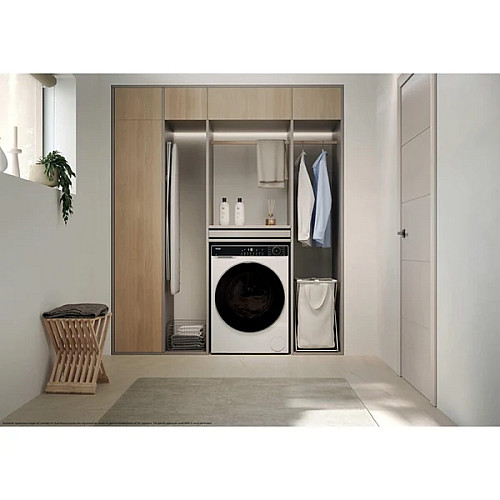 Прально-сушильна машина Haier фронтальна, 8(5)кг, 1400, A, 46.2см, дисплей, пара, інвертор, люк чорний, білий