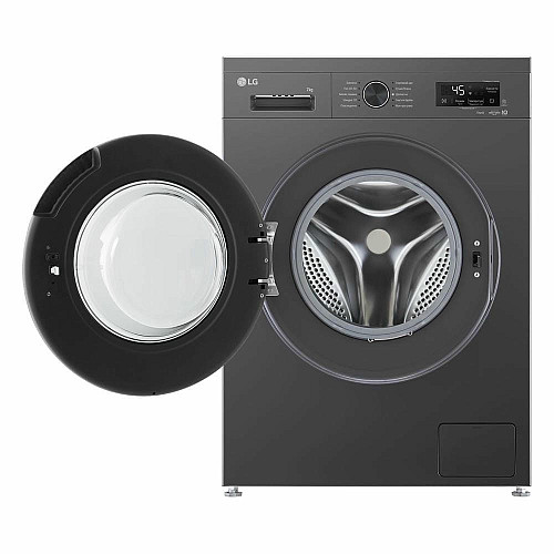 Стиральная машина LG фронтальная, 7кг, 1200, A, 44см, дисплей, пара, инвертор, черный