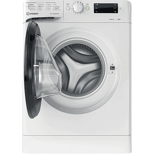 Стиральная машина Indesit фронтальная, 6кг, 1000, A+++, 43см, дисплей, черный люк, белый