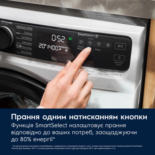 Пральна машина Electrolux фронтальна, 9кг, 1400, A, 60см, дисплей, пара, інвертор, universaldose, білий