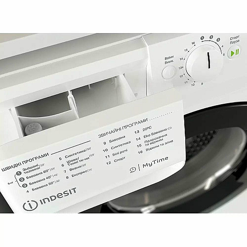 Стиральная машина Indesit фронтальная, 6кг, 1200, A+++, 43см, дисплей, инвертор, черный люк, белый