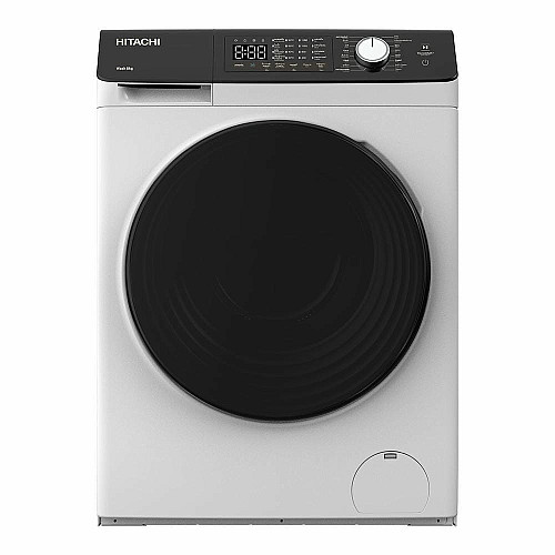 Стиральная машина Hitachi фронтальная, 8кг, 1400, A+++, 60см, дисплей, пара, инвертор, черный люк, белый