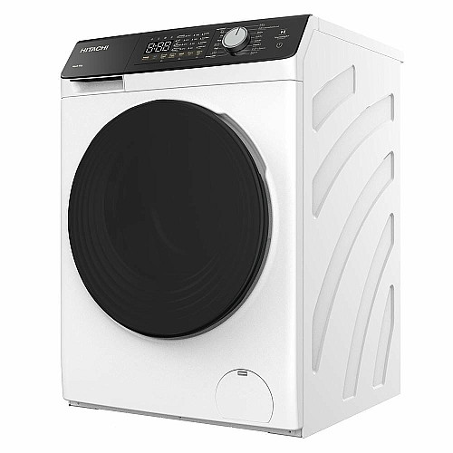 Стиральная машина Hitachi фронтальная, 8кг, 1400, A+++, 60см, дисплей, пара, инвертор, черный люк, белый