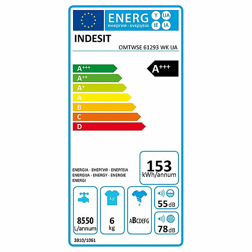 Стиральная машина Indesit фронтальная, 6кг, 1200, A+++, 43см, дисплей, инвертор, черный люк, белый