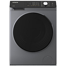 Пральна машина Hitachi фронтальна, 8кг, 1400, A+++, 60см, дисплей, пара, інвертор, люк чорний, cріблястий
