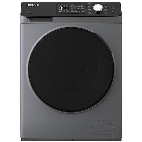Стиральная машина Hitachi фронтальная, 8кг, 1400, A+++, 60см, дисплей, пара, инвертор, люк черный, серебристый