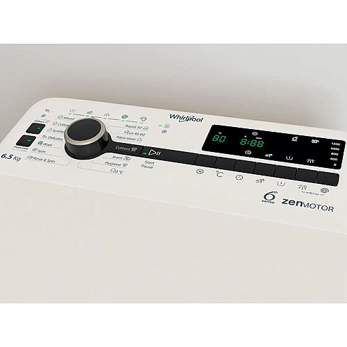 Стиральная машина Whirlpool вертикальная, 6,5кг, 1200, С, 60см, дисплей, инвертор, белый