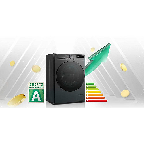 Пральна машина LG фронтальна, 9кг, 1200, A, 48см, дисплей, пара, інвертор, чорний
