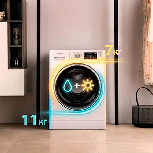 Стирально-сушильная машина Whirlpool фронтальная, 11(7)кг, 1600, A, 60см, дисплей, пара, инвертор, белый