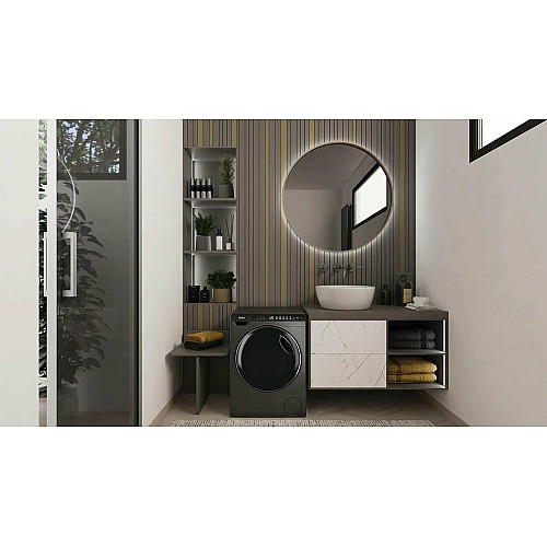 Стиральная машина Haier фронтальная, 5кг, 1200, A, 42.3см, дисплей, инвертор, люк черный, Wi-Fi, высота 70см, серебристый