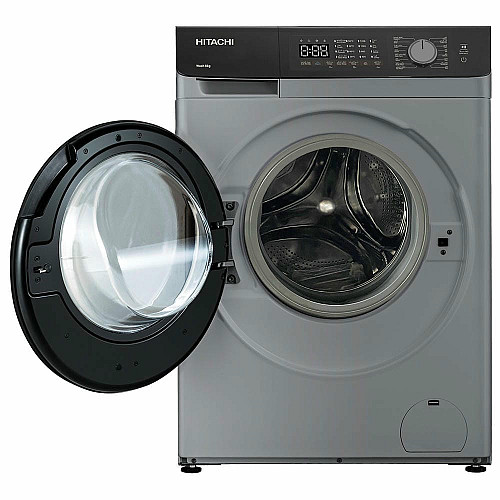 Стиральная машина Hitachi фронтальная, 8кг, 1400, A+++, 60см, дисплей, пара, инвертор, люк черный, серебристый