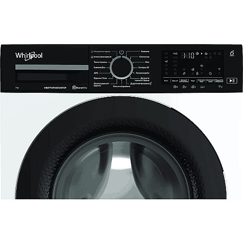 Стиральная машина Whirlpool фронтальная, 7кг, 1400, A, 49.6см, дисплей, пара, инвертор, черный люк, белый