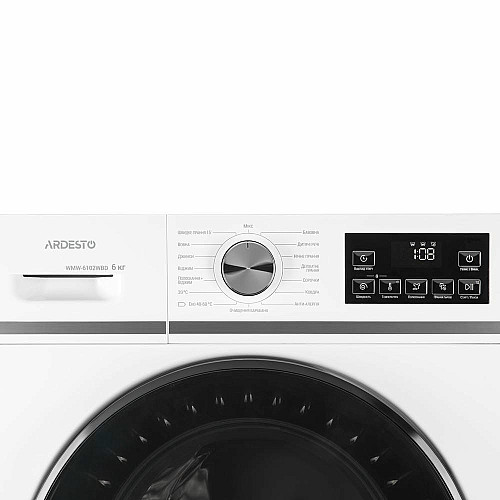 Стиральная машина ARDESTO передняя Black Mars, 6кг, 1200, А++, 45см, дисплей, пара, белый
