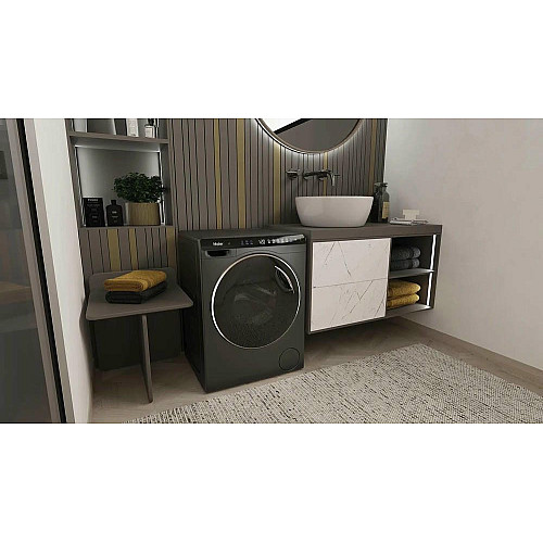 Стиральная машина Haier фронтальная, 5кг, 1200, A, 42.3см, дисплей, инвертор, люк черный, Wi-Fi, высота 70см, серебристый