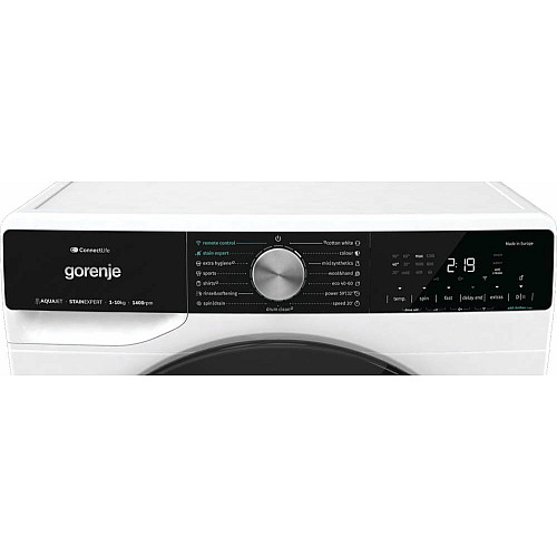 Стиральная машина Gorenje фронтальная, 10кг, 1400, A+++, 60см, дисплей, инвертор, пара, Wi-Fi, подсветка барабана, белый