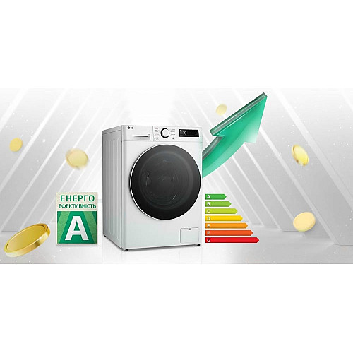 Пральна машина LG фронтальна, 10кг, 1400, A, 57см, дисплей, пара, інвертор, білий
