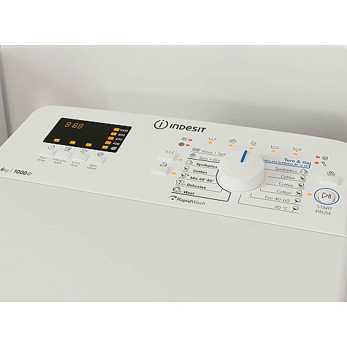 Пральна машина Indesit вертикальна, 6кг, 1000, C, 60см, дисплей, білий
