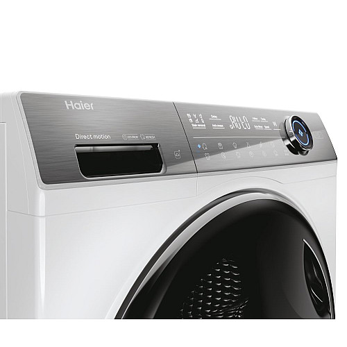 Пральна машина Haier фронтальна, 9кг, 1400, A+++, 52см, дисплей, пара, інвертор, люк чорний, прямий привід, білий