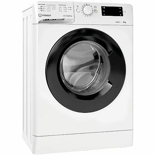 Стиральная машина Indesit фронтальная, 6кг, 1200, A+++, 43см, дисплей, инвертор, черный люк, белый