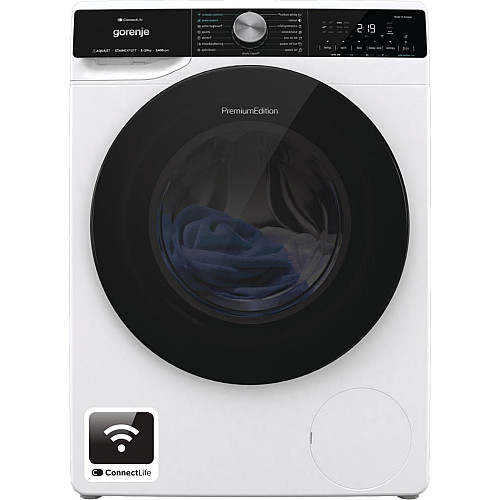Стиральная машина Gorenje фронтальная, 10кг, 1400, A+++, 60см, дисплей, инвертор, пара, Wi-Fi, подсветка барабана, белый