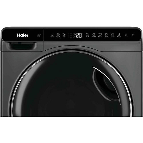 Стиральная машина Haier фронтальная, 5кг, 1200, A, 42.3см, дисплей, инвертор, люк черный, Wi-Fi, высота 70см, серебристый