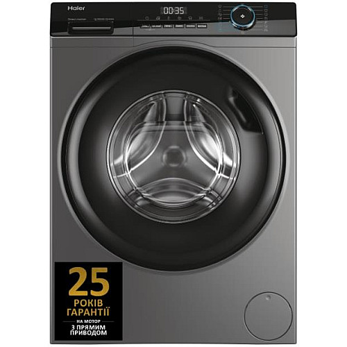Пральна машина Haier фронтальна, 9кг, 1400, A+++, 60см, дисплей, пара, інвертор, люк чорний, прямий привід, cріблястий