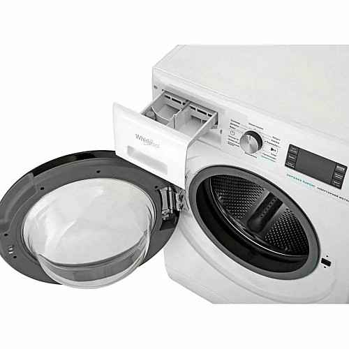 Стиральная машина Whirlpool фронтальная, 8кг, 1200, A+++, 60см, дисплей, пара, инвертор, люк черный, белый