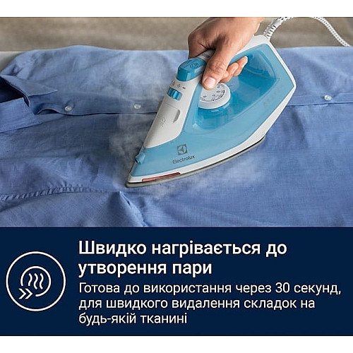 Утюг Electrolux, 2300Вт, 250мл, паровой удар 110гр, керам. подошва, сине-белый