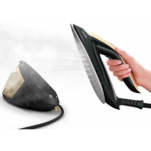 Утюг-парогенератор Philips PerfectCare 8000 Series, 2700Вт, 1800мл, паровой удар -700гр, постоянный пар - 170гр, нерж. сталь, черно-золотой